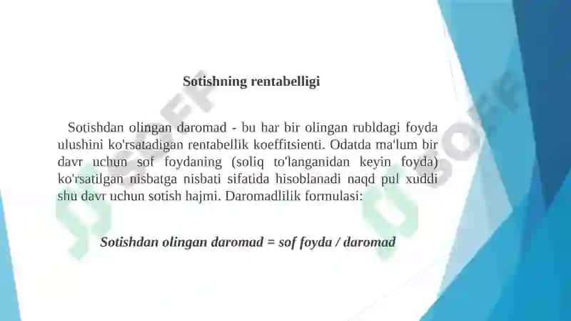 Foyda va rentabellik, ularni oshirish imkoniyatlarini aniqlash. 4