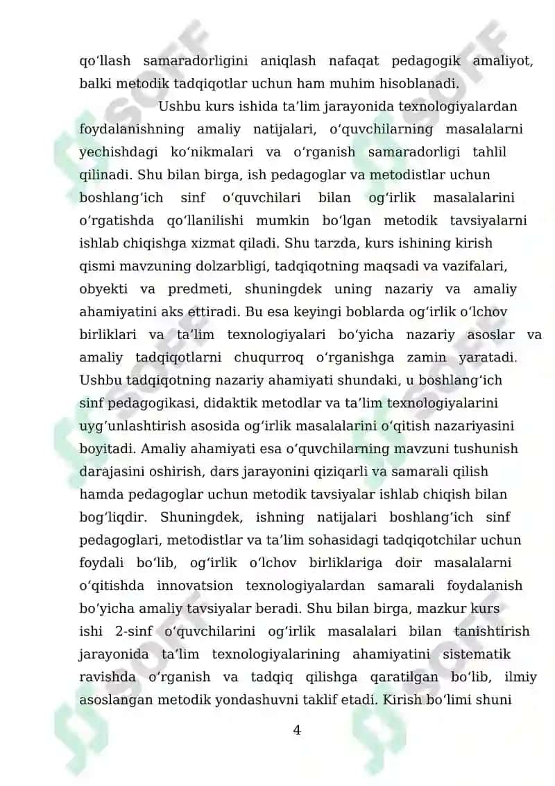 2- sinfda og‘irlik o‘lchov birliklariga doir masalalar bilan tanishtirishda ta’lim texnologiyalari 4