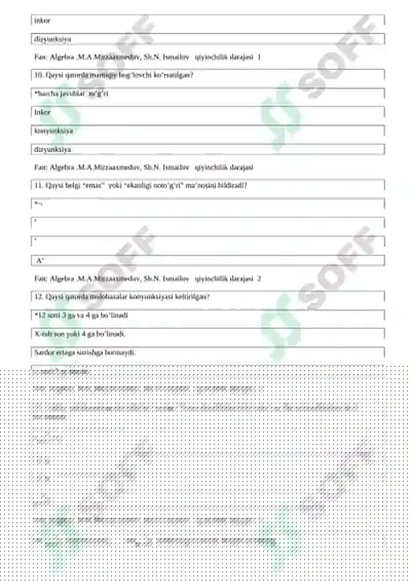 10-sinf matematika 200 ta test 4
