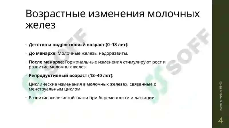 Управление молочными железами, возрастные изменения молочных желез 4