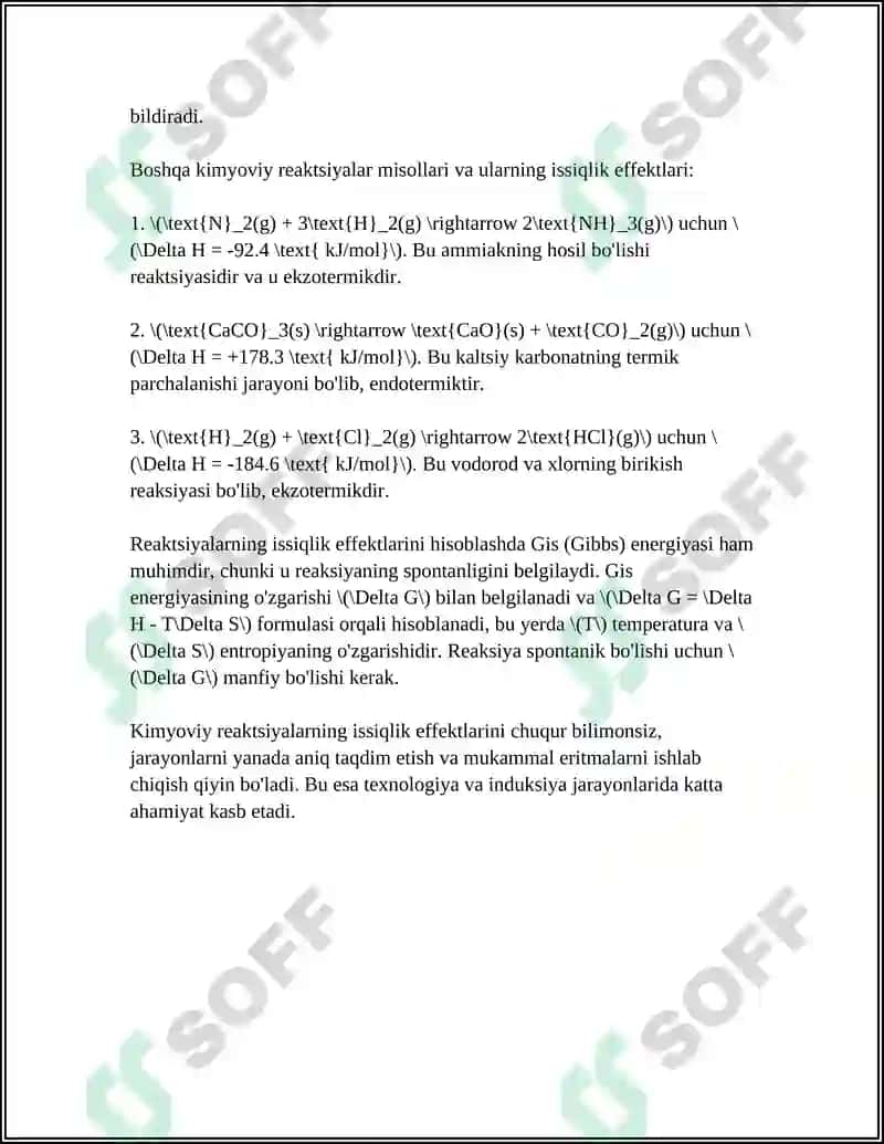 KIMYOVIY REAKSIYALARNING ISSIQLIK EFFEKTI.GESS QONUNI 4