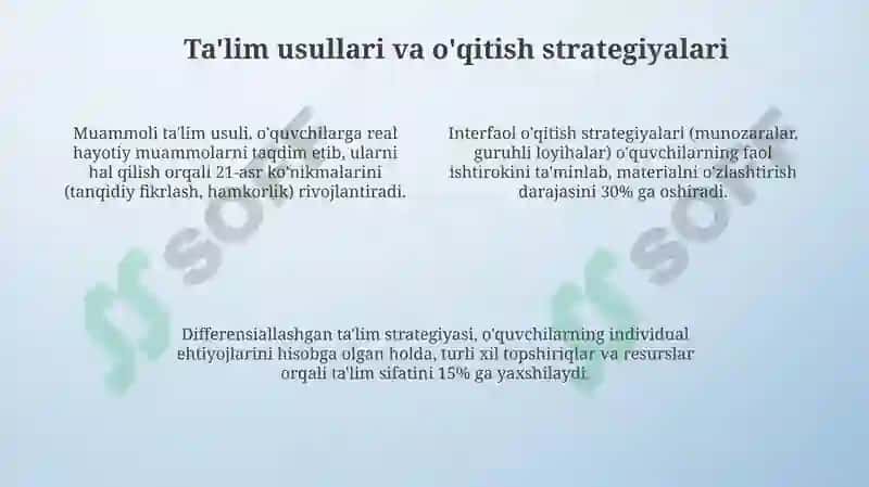 Ta‘lim mazmuni; Ta‘lim metodlari va vositalari 4