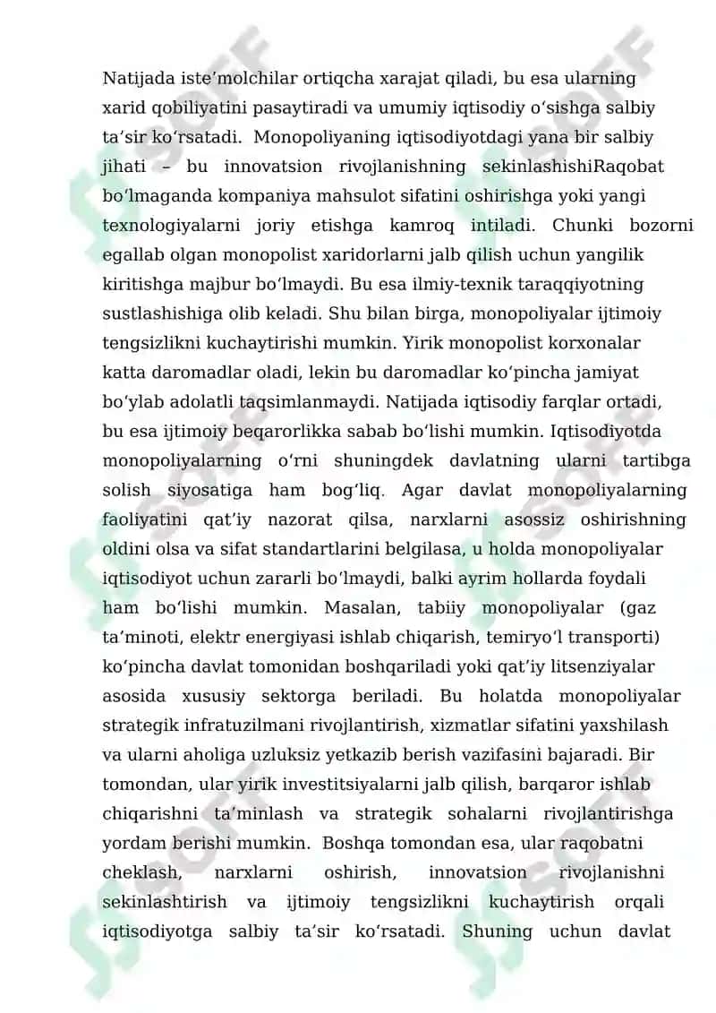 Monopoliyalar, ularning amal qilishi va tartibga solinishi xususiyatlari 4