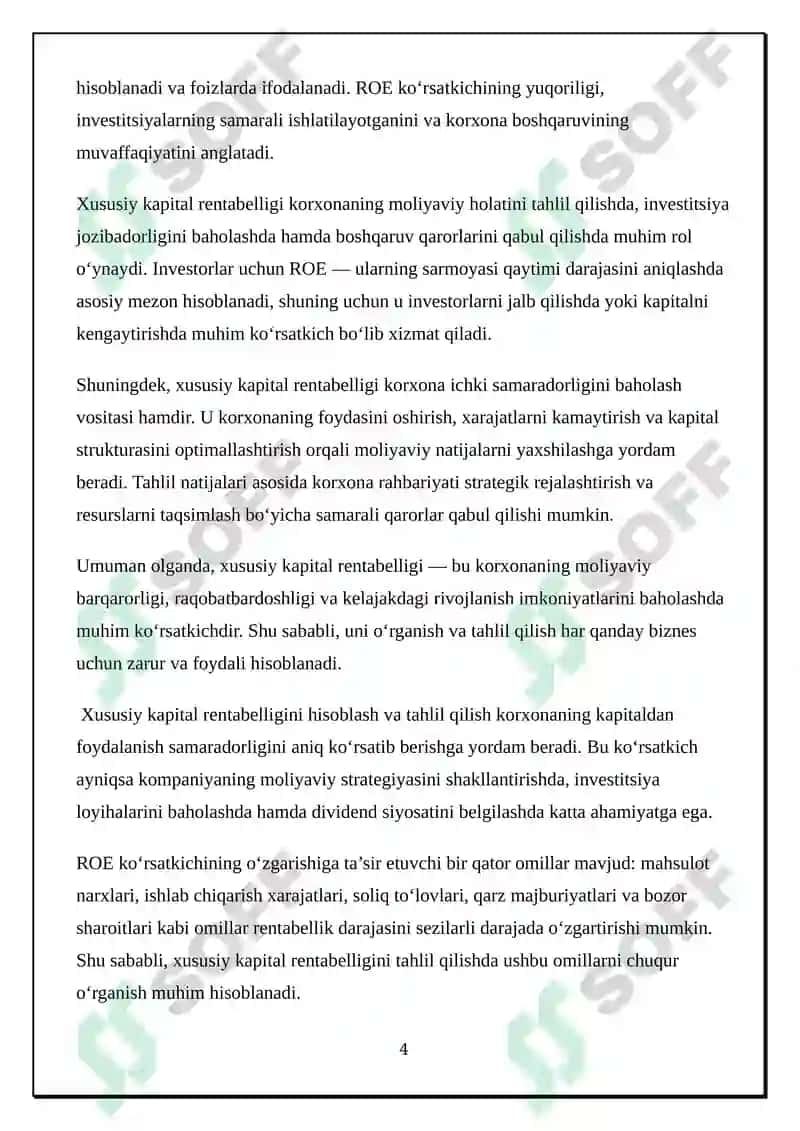 Xususiy kapital rentabelligini tahlil etish bosqichlari 4