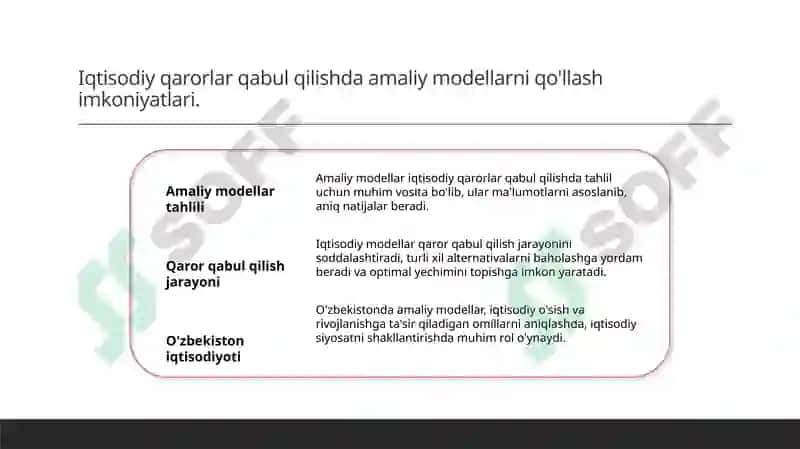 Amaliy iqtisodiy model va ularning ahamiyati 4
