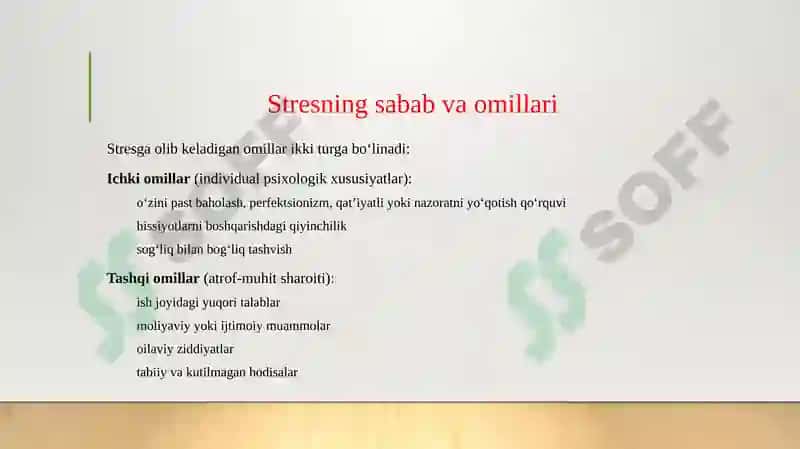Stresli vaziyatlar,sabablar, oqibatlar va stressni boshqarish texnikalari 4