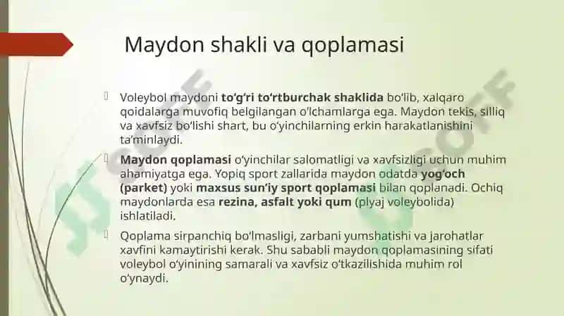 Voleybol maydoni O’lchovlari Vajizoholari 4