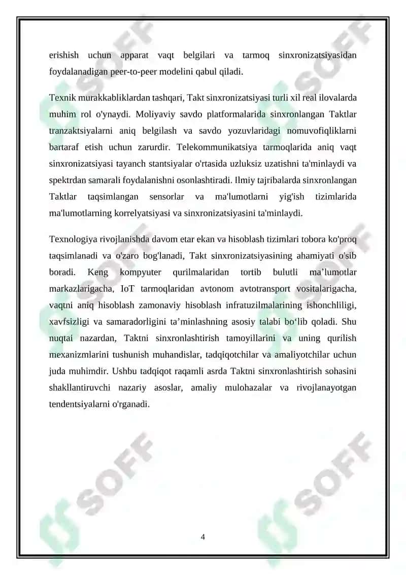 Takt sinxronizatsiyasini tuzulish prinsipi haqida umumiy maʼlumotlar 4