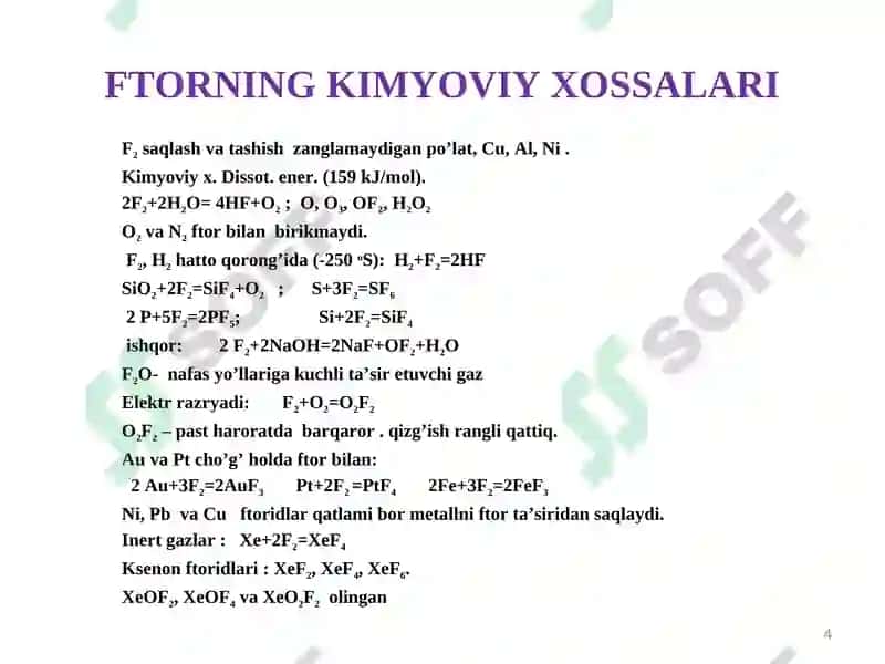 XVII guruh elementlarining umumiy tavsifi. Galogenlar 4
