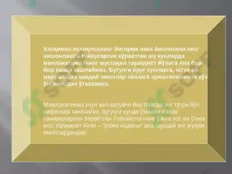 Ўзбекистоннинг ўзига хос истиқлол ва тараққиёт йўли 4