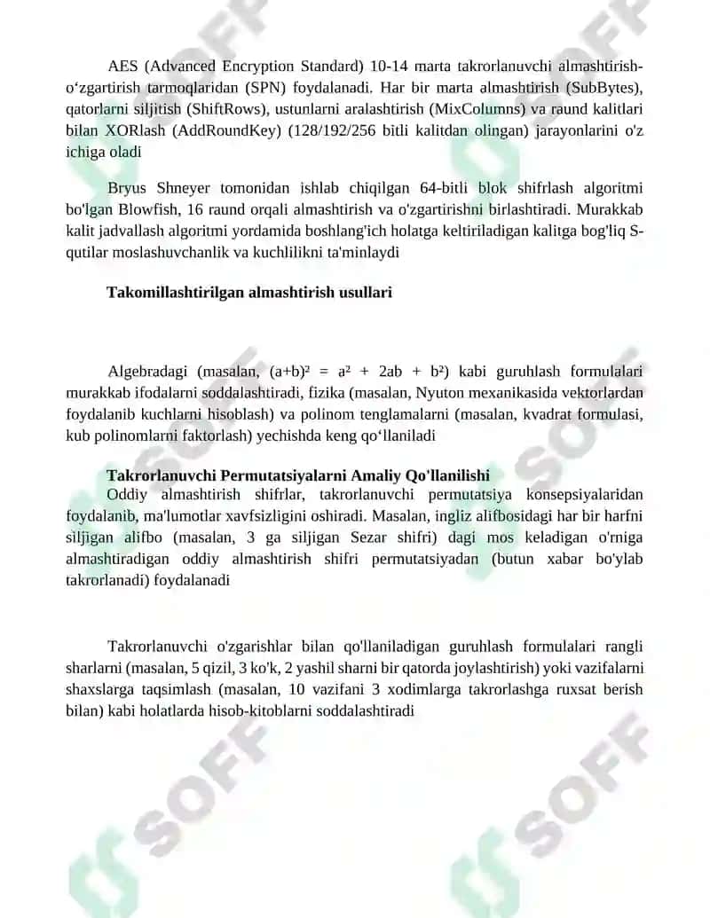 Takrorlanuvchi oʻrin almashtirish oʻrinlashtirish guruhlash formulalari 4