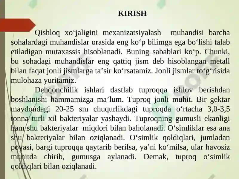Qishloq xo'jaligini mexanizatsiyalash muhandisini tayyorlash asoslari 4