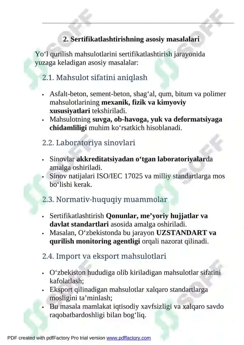 Yo‘l qurilish mahsulotlarini sertifikatlashtirishning tamoyillari va asosiy masalalari 4