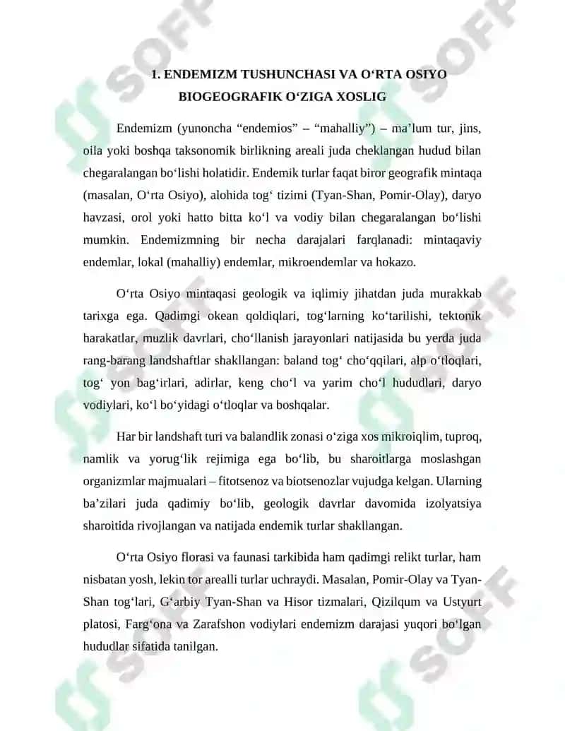 O‘rta Osiyo va O‘zbekistonning endemik organizmlari 4