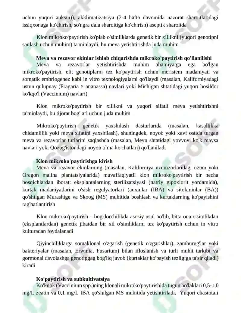 Meva va rezavor mevali oʻsimliklarni klonal mikrokoʻpaytirish xususiyatlari 4
