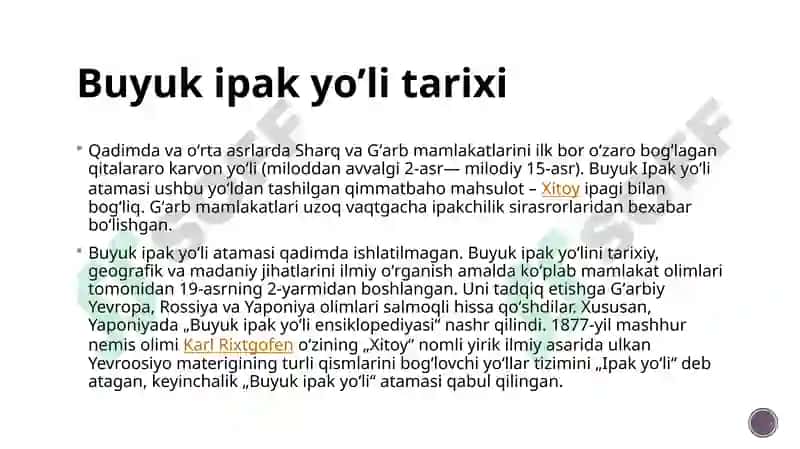 Buyuk ipak yoʻli mavzusida prizintatsiya 4