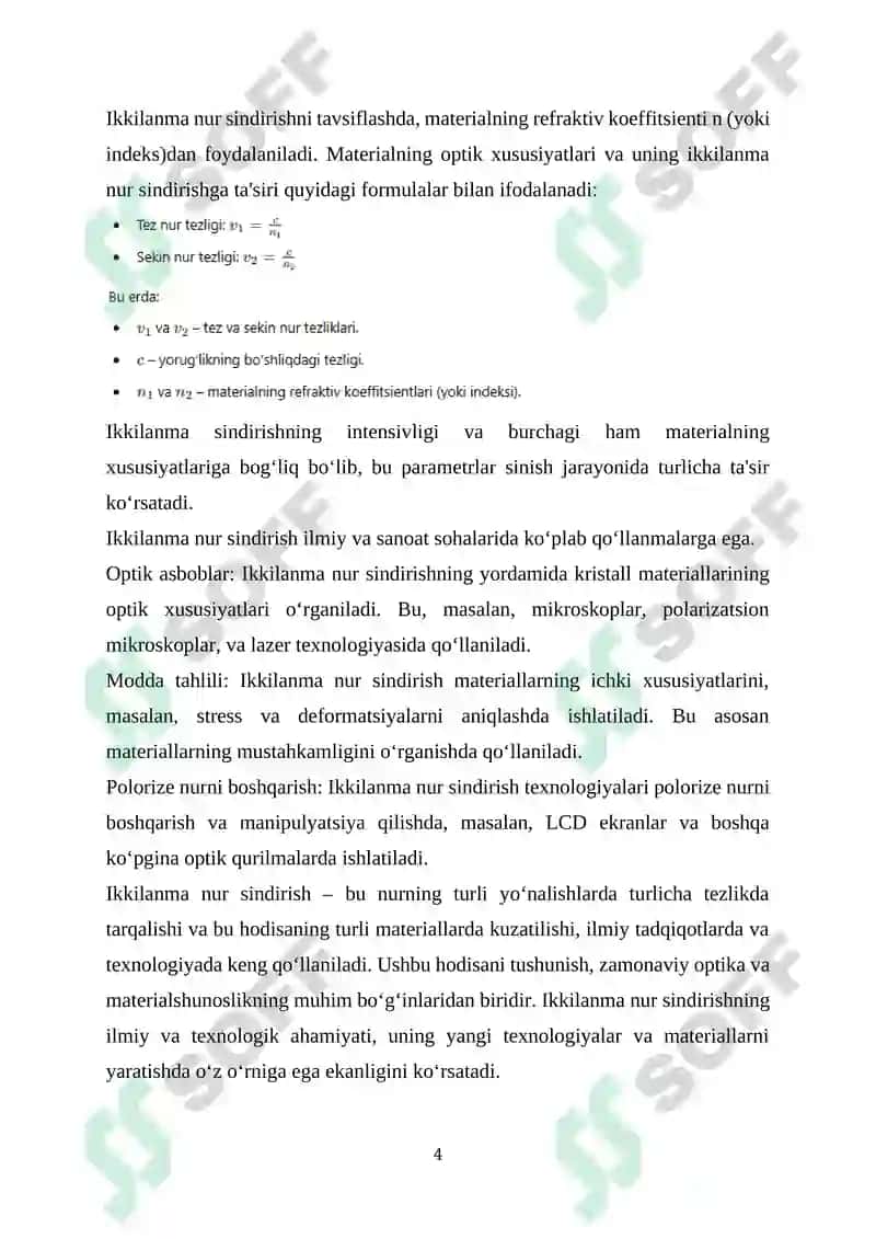 Ikkilanma nur sindirish, kerre efekti va qutblanish texnologiyalari 4