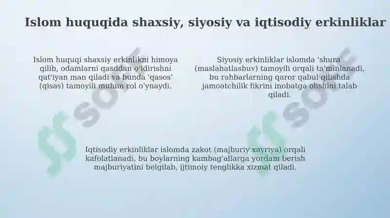 Islomda inson huquq va erkinliklarini ta’minlanishining o’ziga xos jihatlari 4