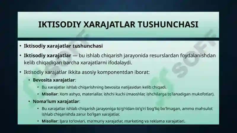 Iktisodiy xarajat va tannarx tushunchasi 4