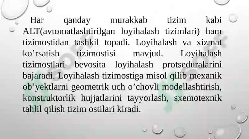 Zamonaviy avtomatlashtirilgan loyixalash tizimlari va ularni texnik soxalarda qo’llanilishi. 4