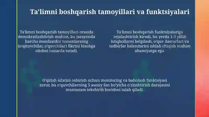 Ta'lim menejmenti Maktab boshqaruv obyekti sifatida 4