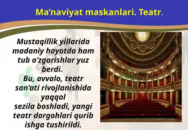 Mustaqillik yillarida O’zbekistonning madaniy va manaviy taraqqiyoti 4