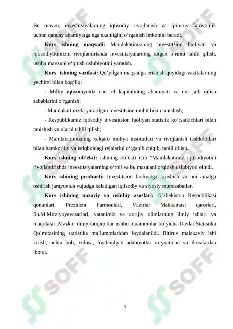 Mamlakat iqtisodiyotini rivojlantirishda investitsiyalarni o'rni va ahamiyati 4