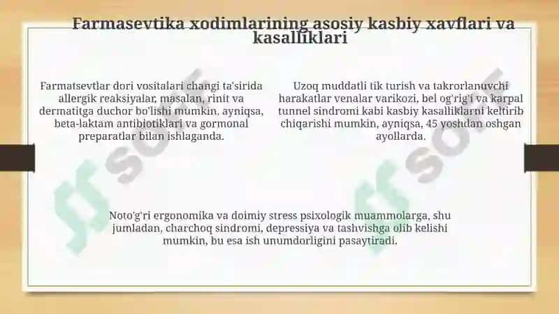 Farmatsevtikaxonlaridaxodimlardauchraydigankasbkasalliklari 4