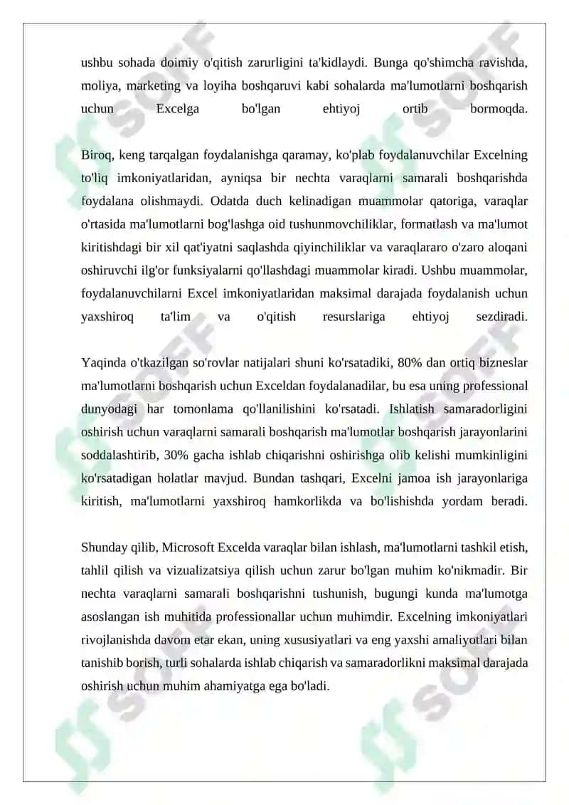 MS EXCELDA VARAQLAR BILAN ISHLASH 4