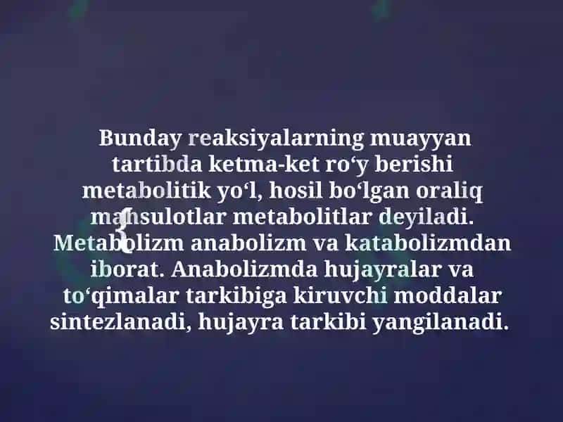 METABOLIZM JARAYONIDA ENERGIYA HOSIL BO’LISHI VA SARFLANISHI 4