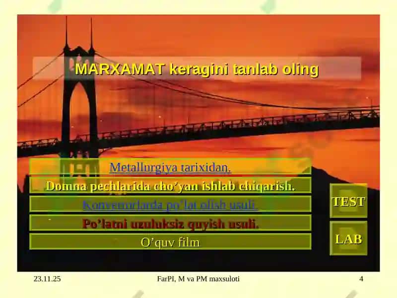 METALLURGIYAVA METALL ISHLAB CHIQARISH TEXNOLOGIYASI 4