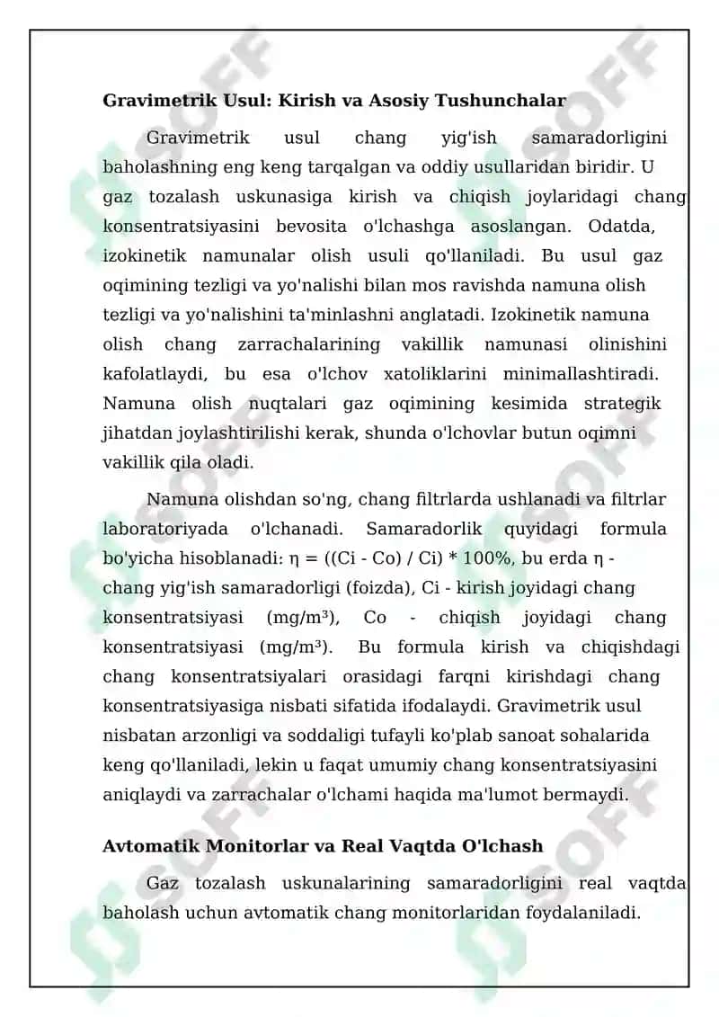 Gaz tozalovchi apparatlarning chang ushlab qolish samaradorligi qanday aniqlanadi? 4