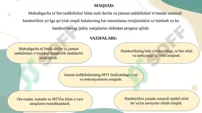 Maktabgacha ta’lim tashkilotining turli davlat va jamoat tashkilotlari bilan hamkorligining ijobiy natijalarini prognoz qilish 4