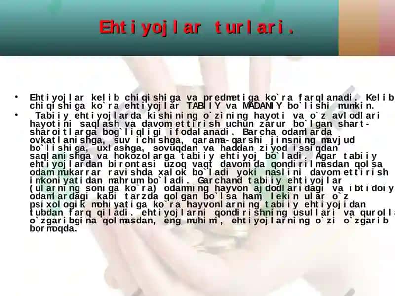 Ehtiyojlar turlari 4