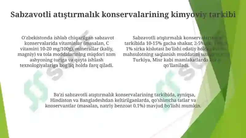 Sabzavot gazak konservalarining kimyoviy tarkibi 4