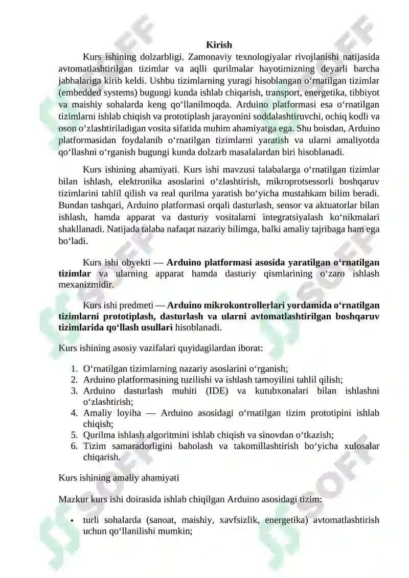 Arduino platformasi va o'rnatilgan tizimlarni prototiplash KURS ISHI 4