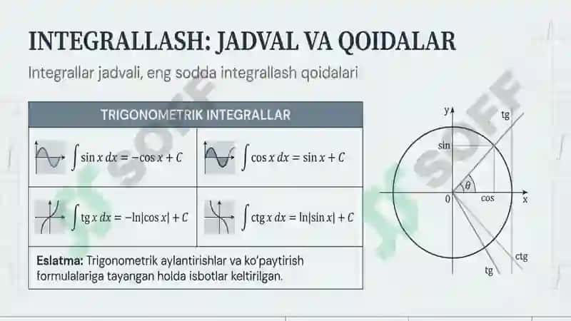 Integrallar jadvali, eng sodda integrallash qoidalari 4