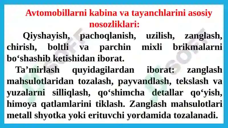 AVTOMOBIL KUZOV VA KABINALARGA TXK VA TA’MIRLASH 4