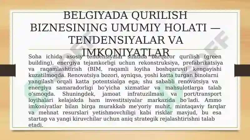 Belgiyada qurilish biznesini rejalashtirish 4