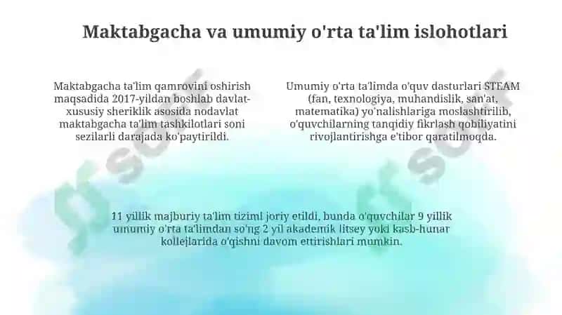 Òzbekiston Respublikasida talim sohasida amalga oshirilgan islohotlar 4