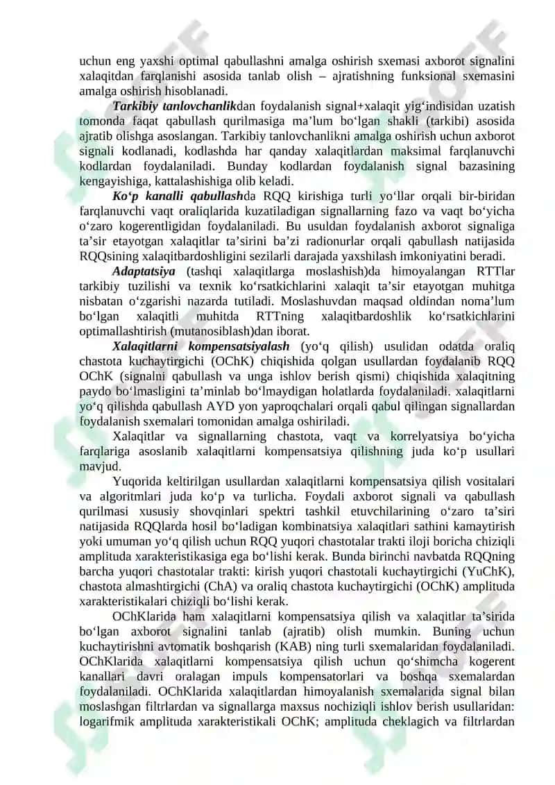8-MA’RUZA: RADIOLOKATSIYA TIZIMLARIGA TA’SIR ETUVCHI XALAQITLARDAN HIMOYALANISH 4