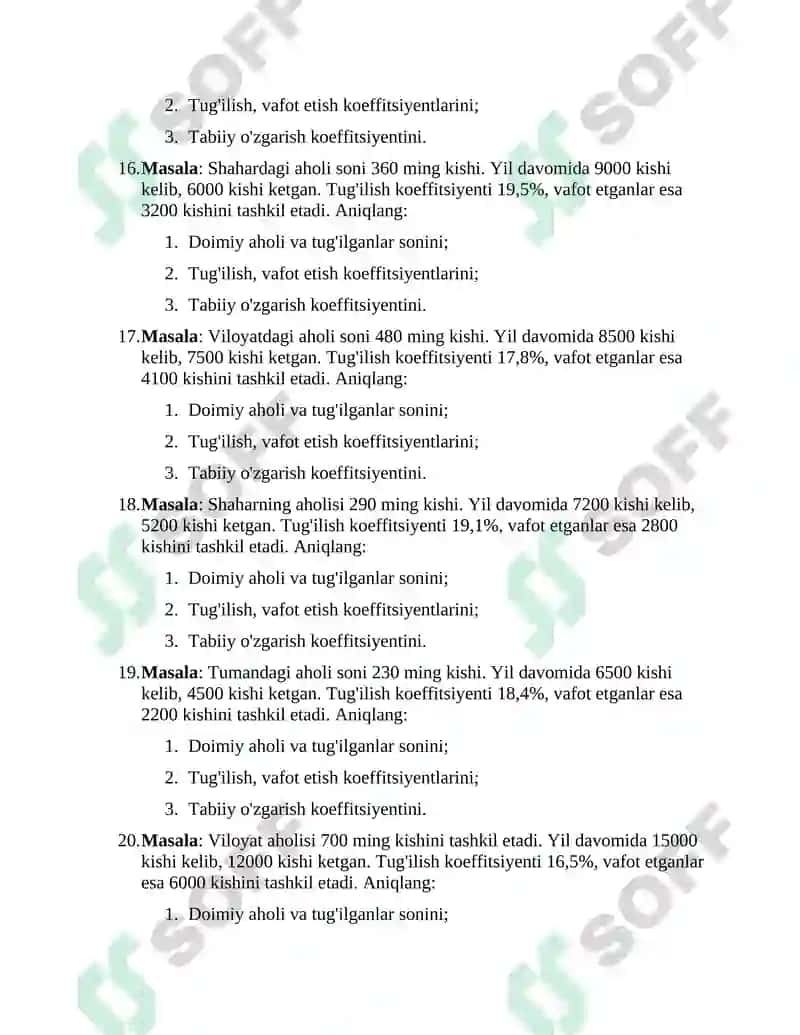 Aholi statistikasi mavzusiga oid misollar 4
