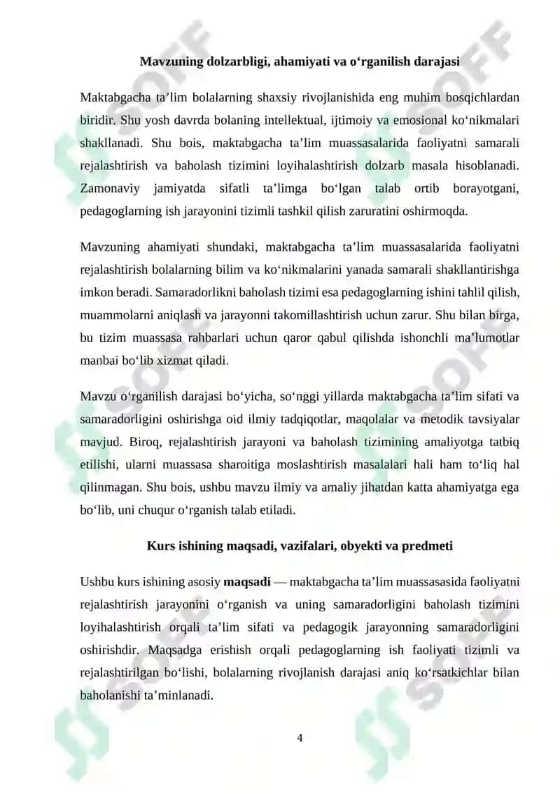 MAKTABGACHA TA'LIM MUASSASASI FAOLIYATINI REJALASHTIRISH VA UNI SAMʼRADORLIGINI BAHOLASH TIZIMINI LOYIHALASHTIRISH 4