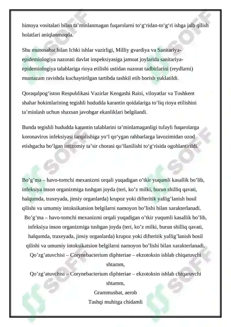 KARANTIN VA O’TA XAVFLI YUQUMLI KASALLIKLAR HAQIDA MA’LUMOTLAR 4