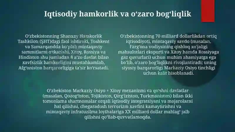 O'zbekistonning Markaziy Osiyoda tinchlik va barqarorlikni ta’minlashdagi o‘rni. 4