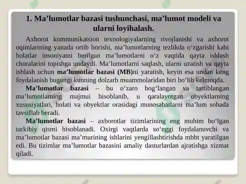 Tarmoq ma’lumot bazasi. Bulutli texnologiyalar. 4