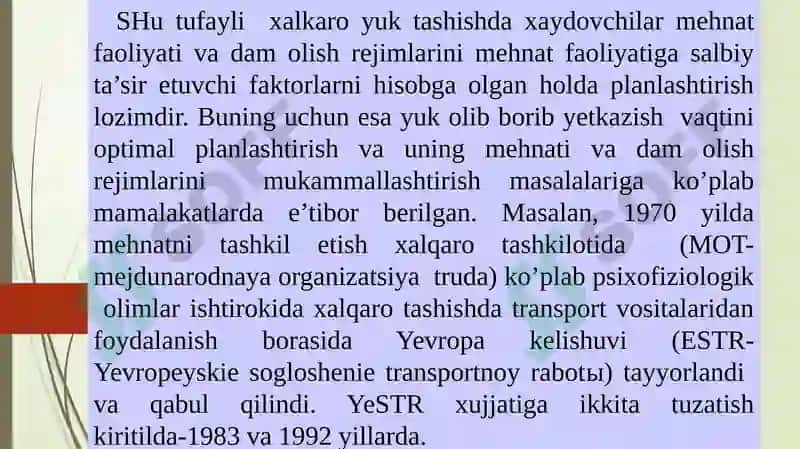 Xaydovchilarning mehnat va dam olishini tashkil etish 4