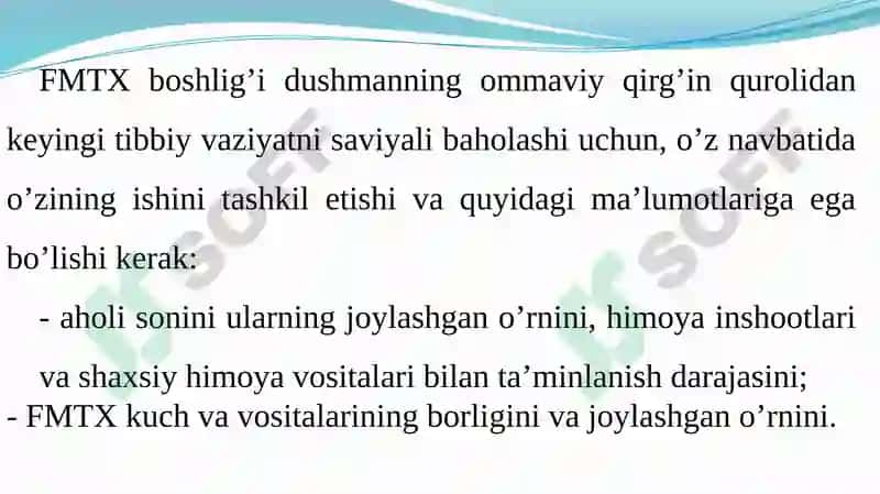 DASTLABKI UMUMIY, DASTLABKI TIBBIY YORDAMNI TASHKIL ETISH 4