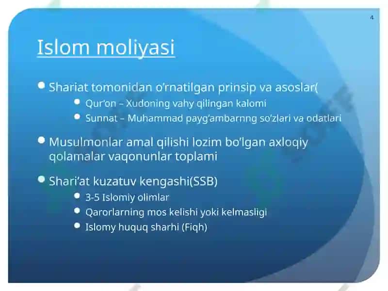 Islom moliyasi bilan tanishuv mavzusida taqdimot 4