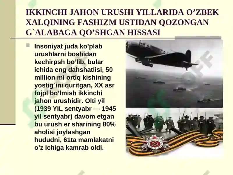 O‘zbek xalqining fashizm ustidan qozongan g'alabaga qo‘sghan hissasi 4